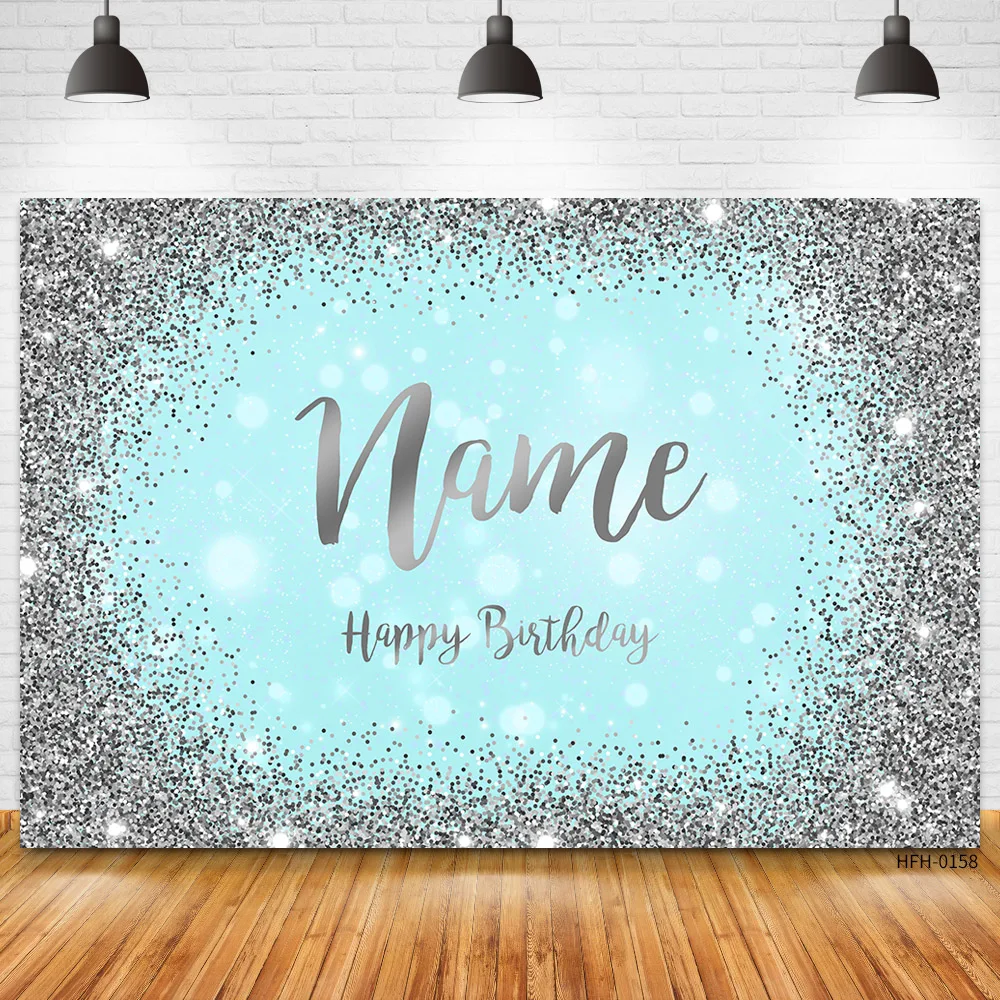 Custom Name Age Glitter Silver Black Backdrops Birthday Party Gold Dots Banner Photo Studio Backgrounds Happy Sweet Photocall