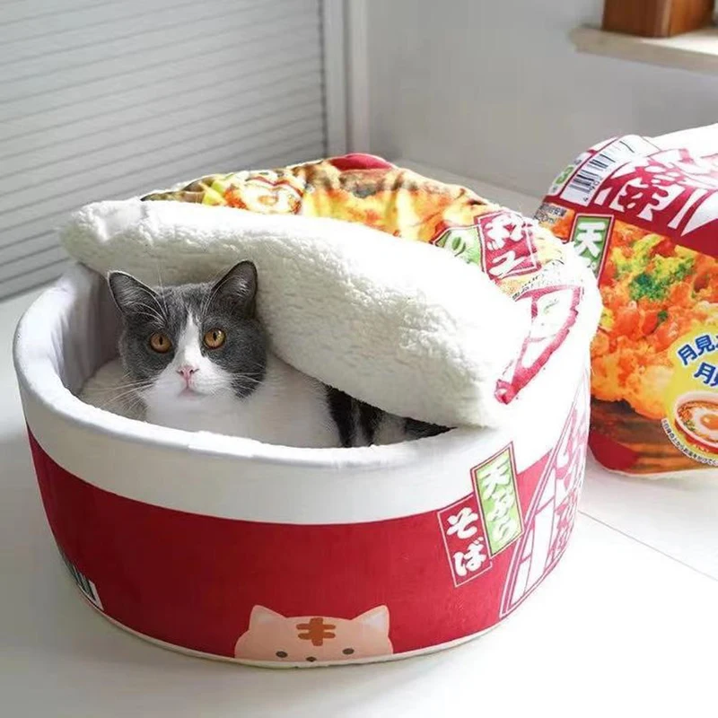 

Cat Winter Tent Funny Noodles Small Dog Bed House Sleeping Bag Cushion for Cats Plush Bed Furniture Accessories of Pet Products