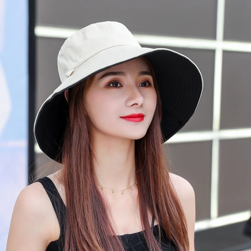 Sun Hat Summer Foldable Bucket Hat for women  Outdoor Sunscreen Cotton Fishing Hunting Cap Anti-UV  wide brim bucket  Sun hat