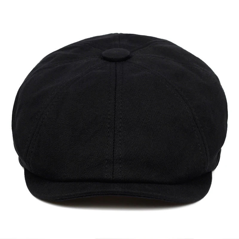 Gorra de sarga de algodón para hombre y mujer, sombrero de ocho paneles, estilo Retro, Boina grande, color negro, 2019