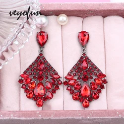 Veyofun Vintage Hollow Crystal Drop Earrings Luxury Red Color Rhinestone Dangle Earrings for Women Fashion Jewelry