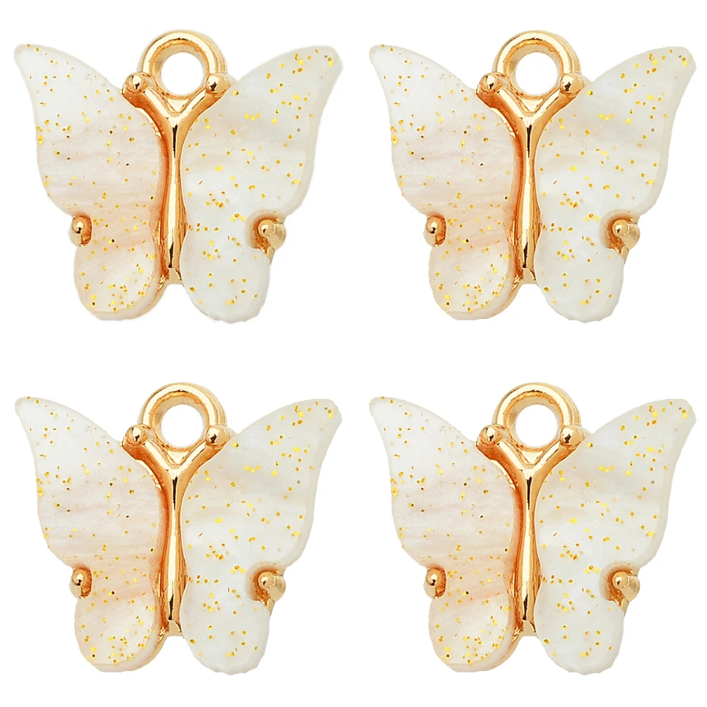 Handmade Butterfly Pendant Earrings Accessories Colorful Acrylic Insect Golden Charm for Jewelry Making Supplies DIY Bracelet