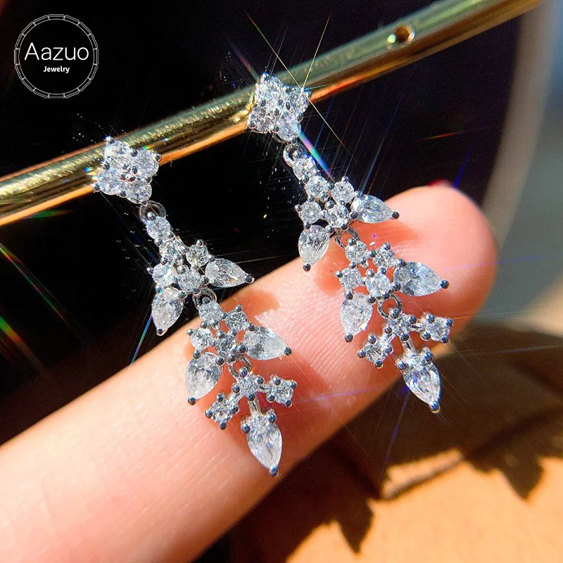 

Aazuo Real 18K White Gold Real Diamonds 1.3ct Long String Drop Stud Earrings Gifted for Women &Lady Wedding Party Au750