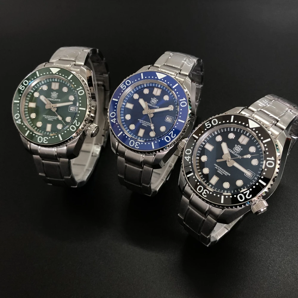 ساعات أوتوماتيكية للرجال من STEELDIVE ساعة غوص رياضية للرجال 300 متر مقاومة للماء ساعة يد ميكانيكية C3 ساعة مضيئة إطار سيراميك