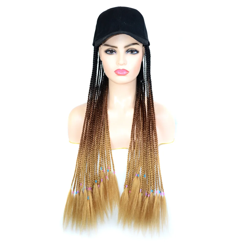 Braided Baseball Cap Wig Box Braid Hair Extensions with Hat Ombre BlacK Brown Blonde Color Synthetic Hair Wigs for Women