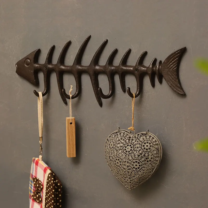 Creative retro coat hook home entrance porch wall hanging cute wall coat hook fish bone key holder