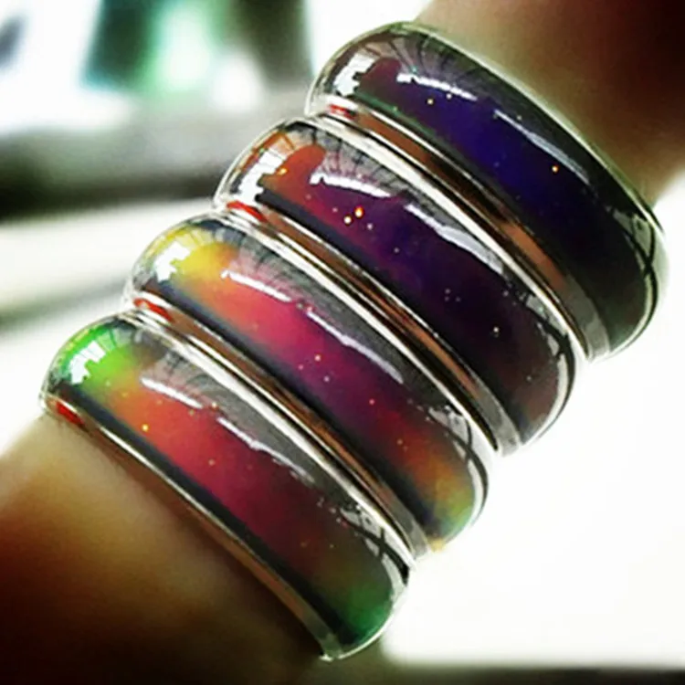 100Pcs Fashion Mood Ring With Box Changing Colors Stainless Steel Mix Size 16 17 18 19 20mm Temperature Reveal Your Inner Emo