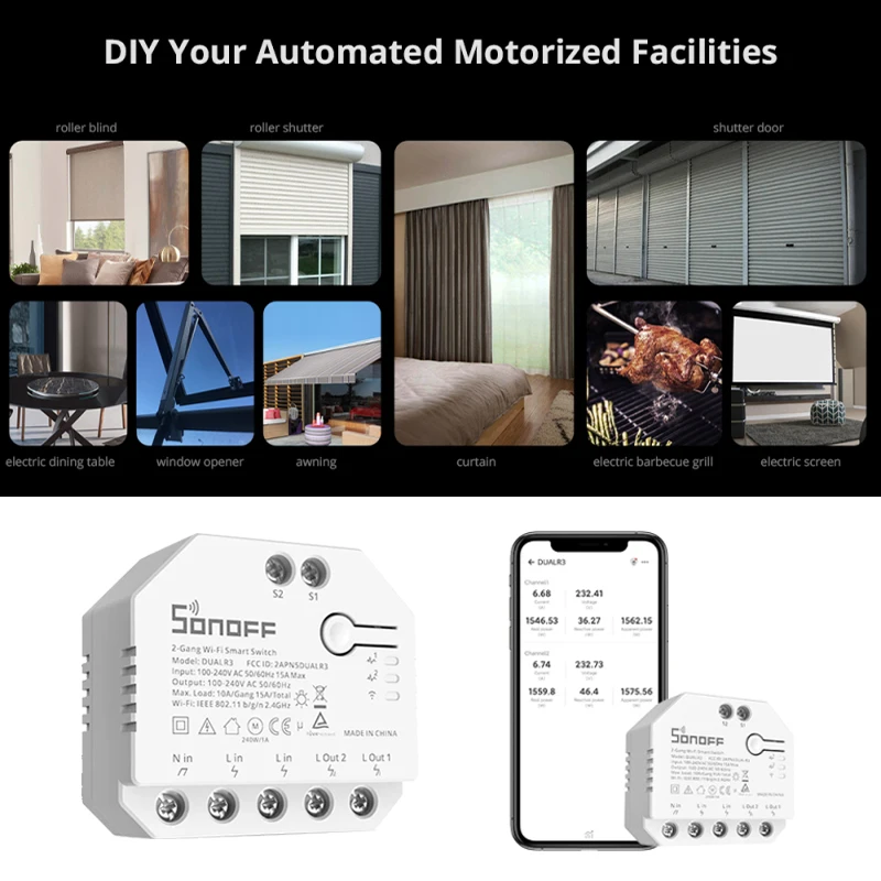 SONOFF DUALR3 Dual R3 Lite Smart Wifi Curtain Switch for Electric Motorized Roller Shutter Control Work with Alexa Google Home