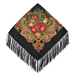 Russian National Style Square Scarf Shawl Female Fringed Floral Print Scarves Lady Head Wraps Foulard Femme Hijab Scarfs