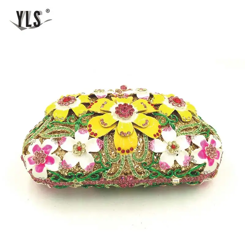 Women Luxury Rhinestone Clutch Purse Fashion Flower Crystal Evening Bags Cocktail Wedding Party Handbag For Prom Event