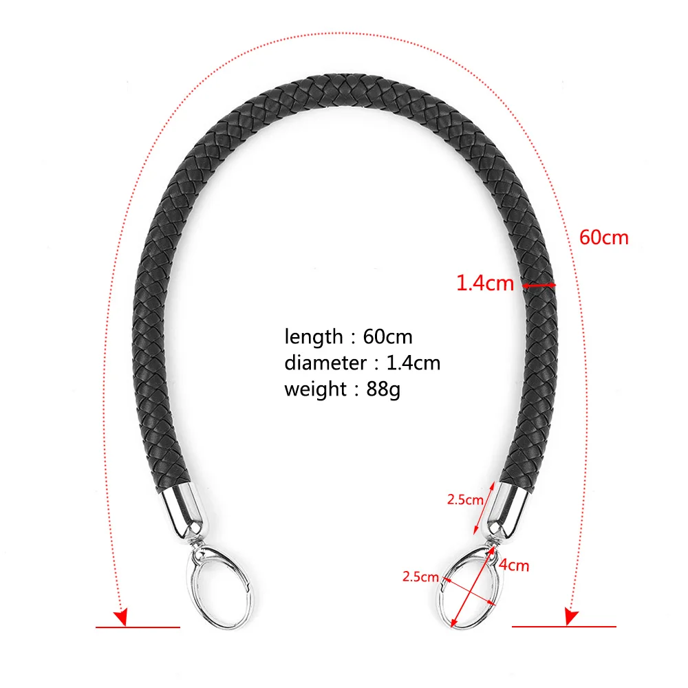 2pcs Customized PU Leather Black Braided Rope Handle for Handbag Shoulder Bag Strap Handmade Bag DIY Accessory Metal Hook Buckle