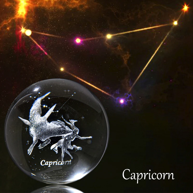 

H&D 3D Laser Constellation Ball Crystal Paperweight Full Sphere Glass Fengshui With Sliver-Plated Flowering Stand(Capricorn)