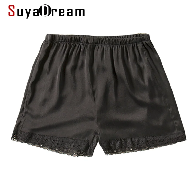 

Женские шелковые шорты SuyaDream, черные кружевные шорты из 100% натурального шелка, лето 2020