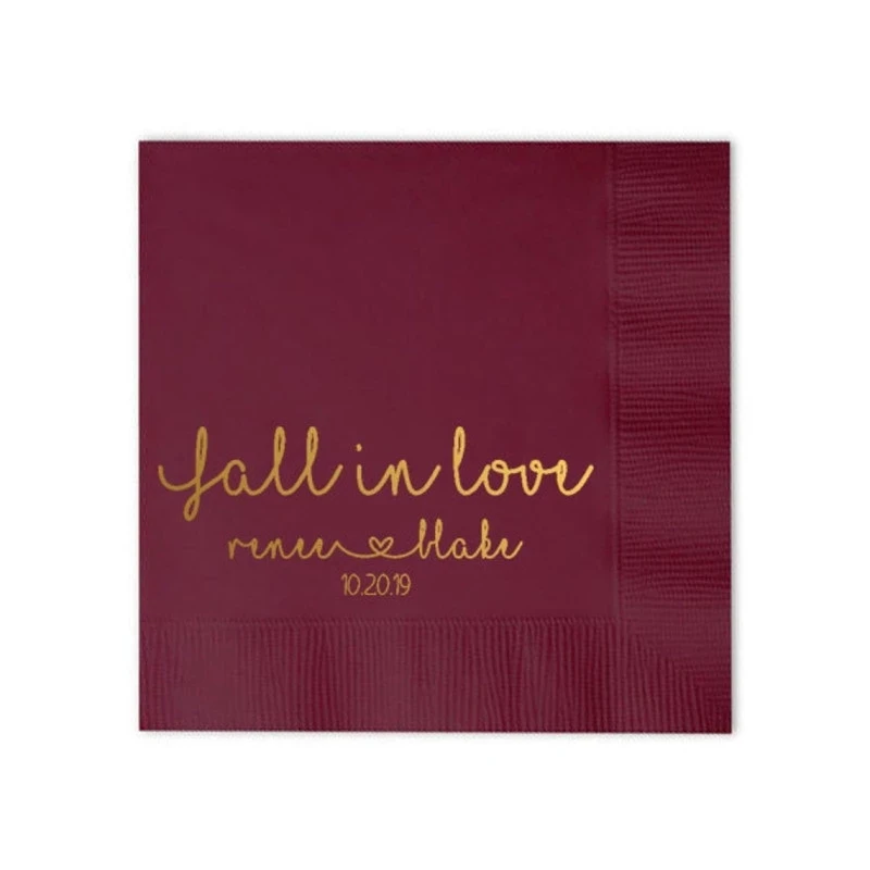

50pcs Personalized Napkins Beverage & Luncheon Size Available Wedding Napkins Shower Engagement Custom Monogram Fall in Love