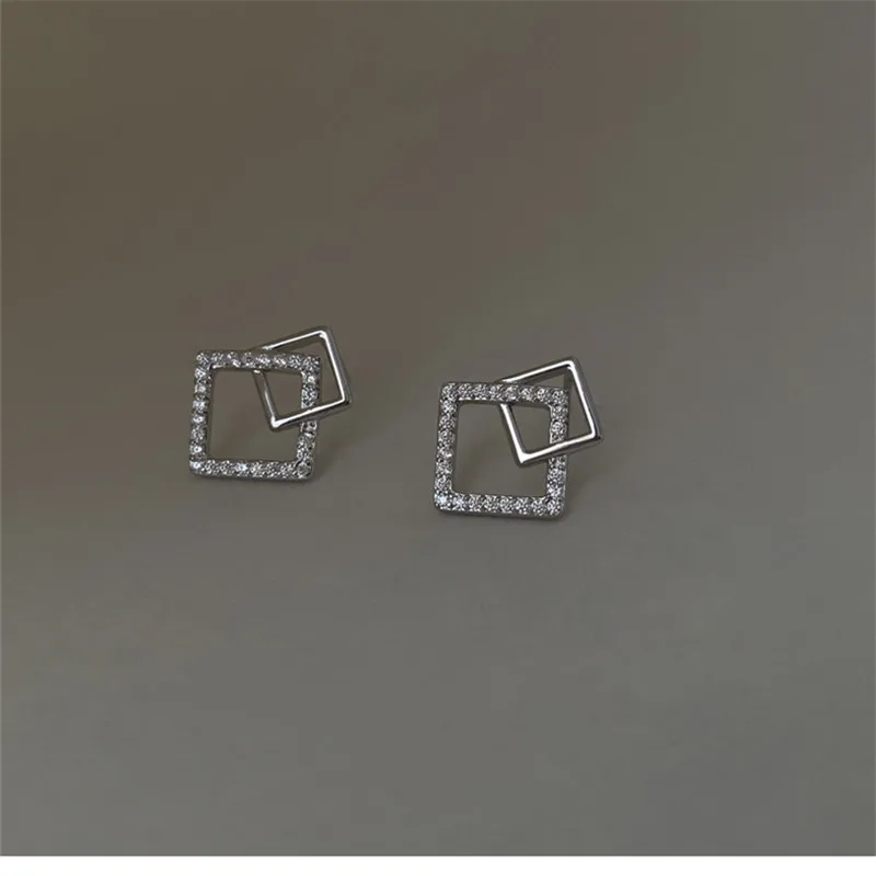 925 Silver Needle Cubic Zircon Square Planet Charm Stud Earrings For Women Girls Lady Pendientes Jewelley eh1338