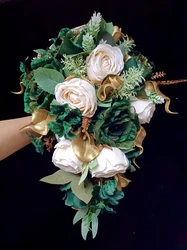 New Arrival Dark Green Rose Gold Calalily Cascading Wedding Flowers Waterfall Bridal Bouquet Ramos De Novia Mariage