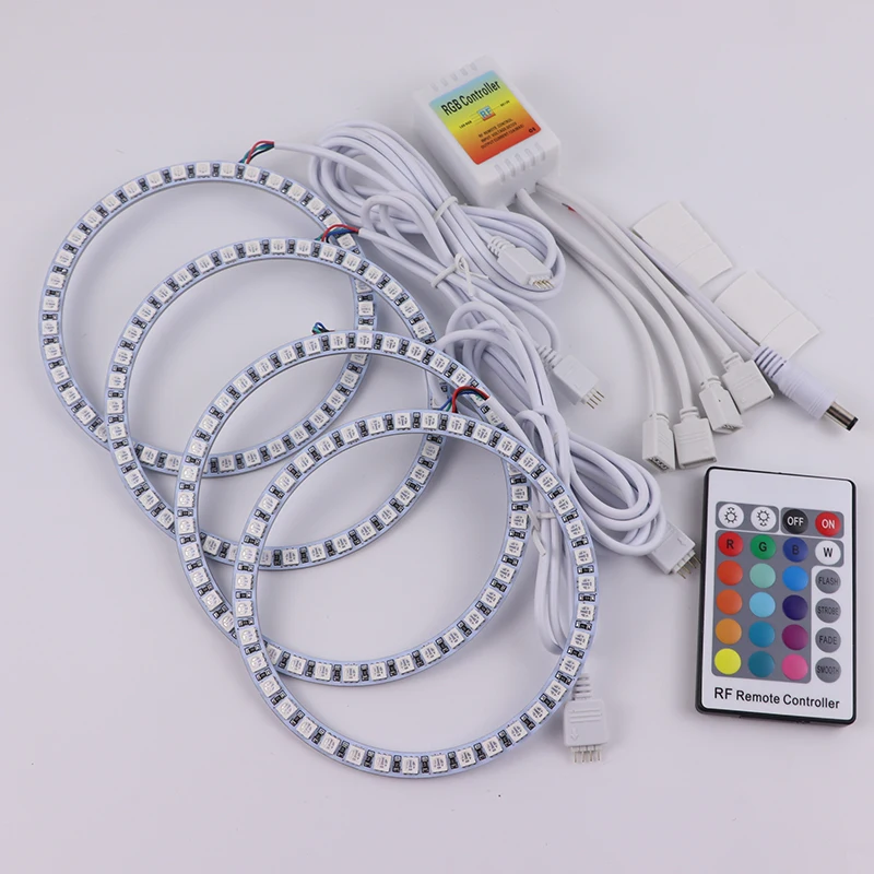 Multi-color RGB LED Angel Eyes  Ring Eye DRL RF Remote Control For BMW E30 E32 E34 Accessories Latest Headlight