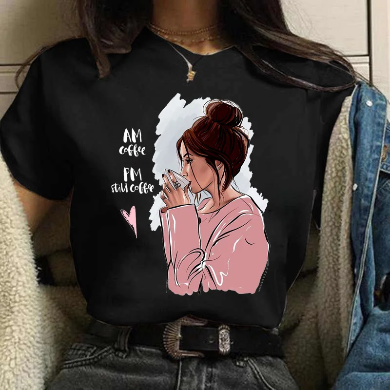 Maycaur Woman Fashion Print T Shirt Harajuku 90s Ulzzang Black Tshirts Casual Round Neck Short Slee Top Tee Shirt,Drop Ship