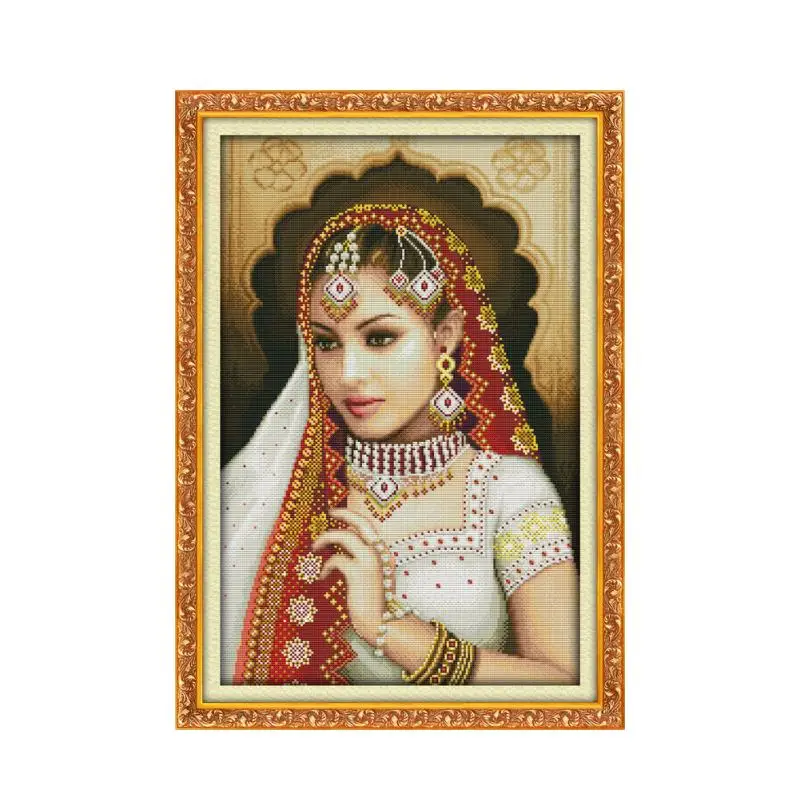 An Indian Beauty Cross Stitch Kit Joy Sunday Stamped Patterns 11CT 14CT Counting Printed Craft Embroidery Sewing Decoration Gift