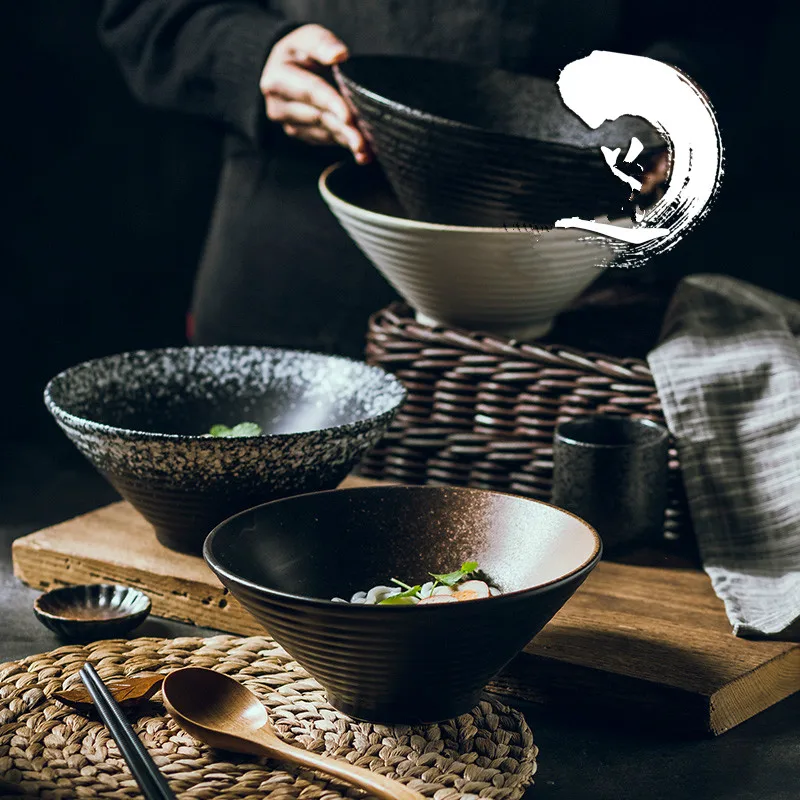 

Japanese creative tableware set, commercial bamboo hat ceramic bowl, household large ramen, rice, noodles, soup bowl