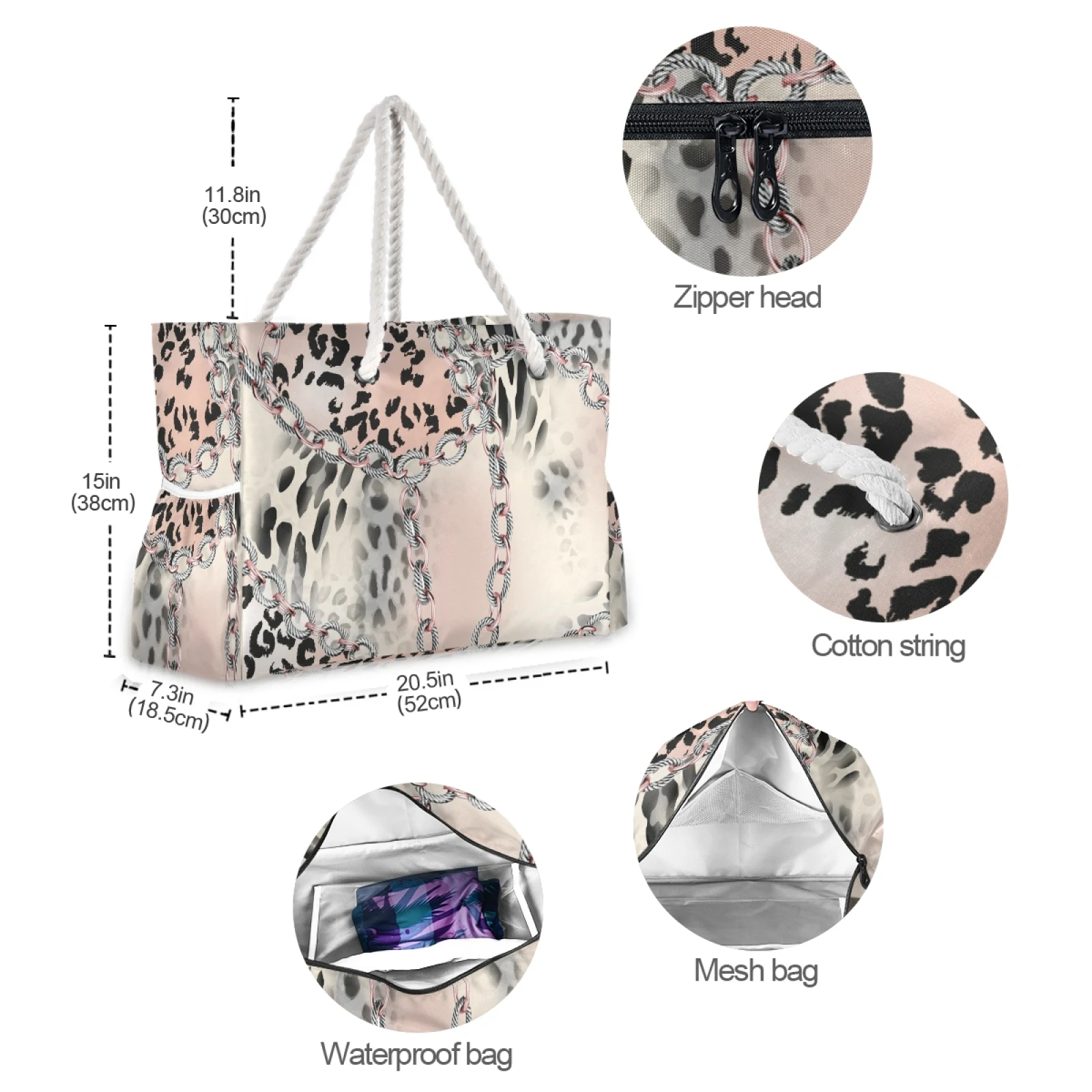 Women\'s 2021 new Leopard print Beach Bag Single shoulder bag Fashionable Lightweight all-match shopping bag Beach bag