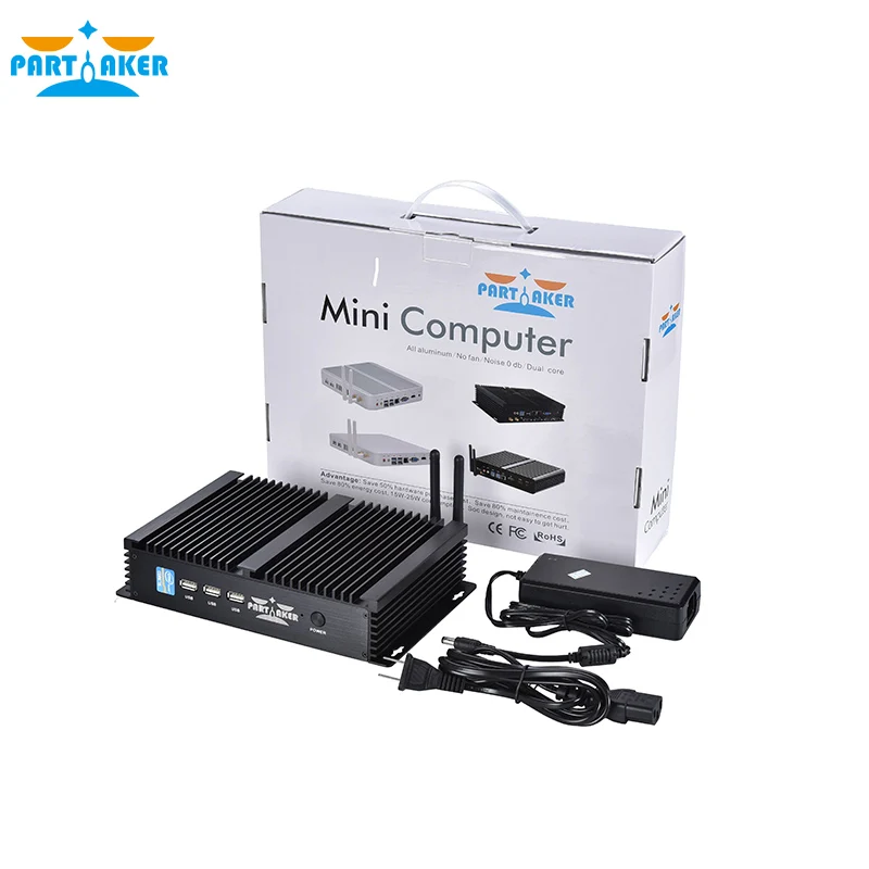 Partaker Công Nghiệp Quạt Không Cánh Mini PC Win10 Intel I7 I5 I3 6157U I5 4200U 1 * Intel Lan 2 * COM USB Micro Máy Tính Linux Wifi VGA HDMI