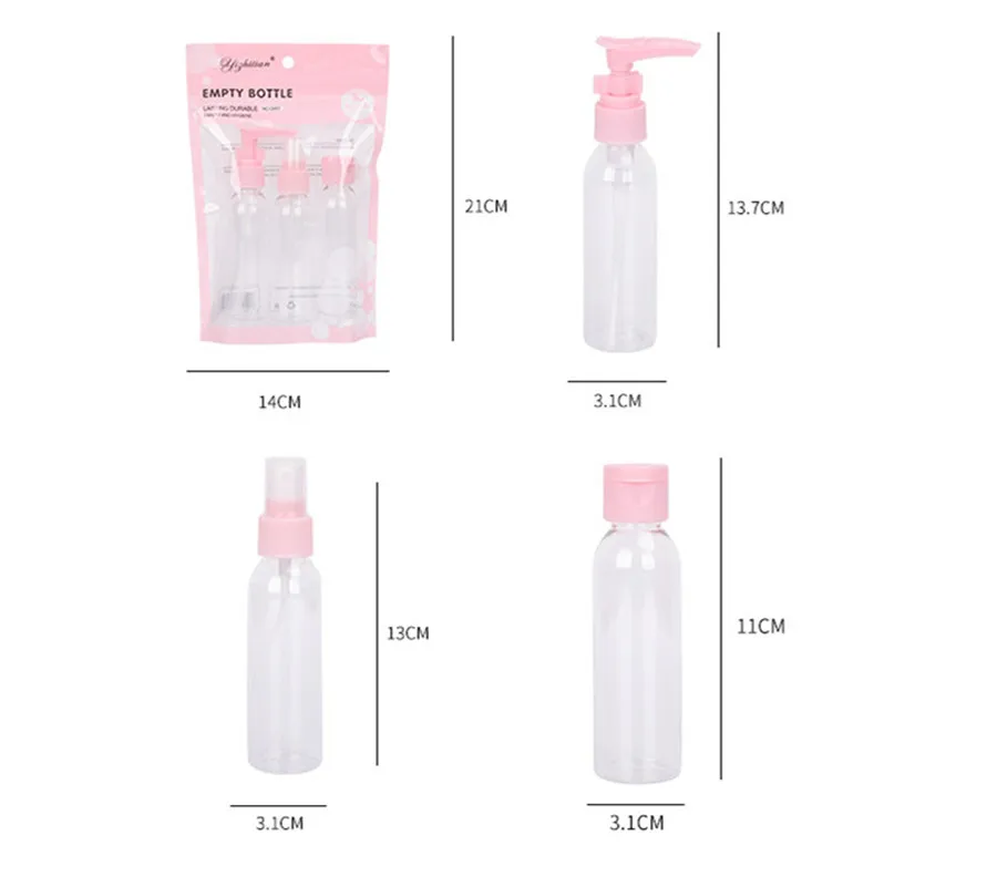 3 Pieces PP Plastic Portable Empty Small Travelling Subpackage Refillable Bottle Set Skin Care Cosmetic E920