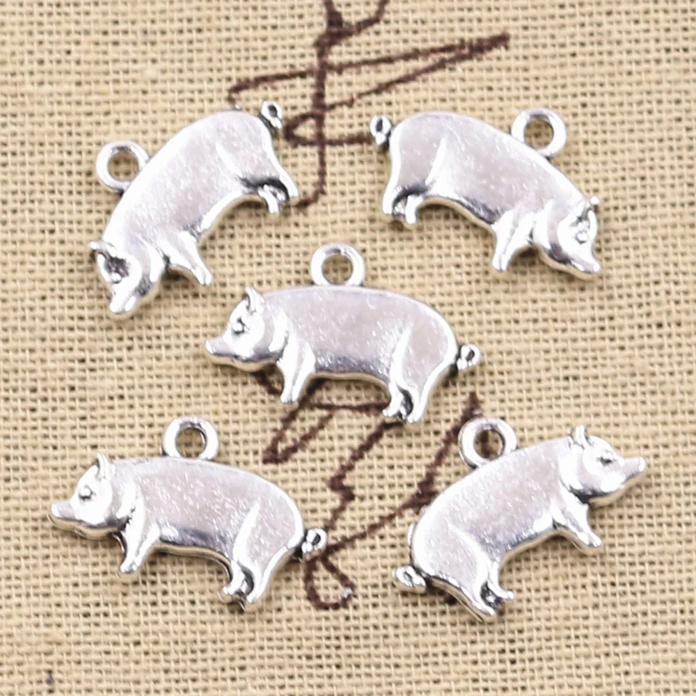 12pcs Charms Fat Pig Hog 12x19mm Antique Silver Color Plated Pendants Making DIY Handmade Tibetan Silver Color Finding Jewelry