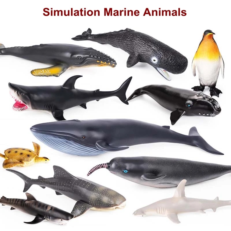 

Simulation Sea Animal Soft PVC Marine Animal Model Great White Shark Dolphin Penguin Blue Whale Turtle Model Toys