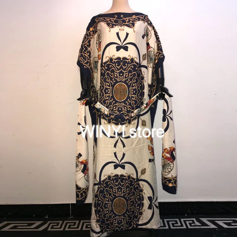 Europe New Style African Women's Dashiki Nigeria Fashion Material With Scarf print Loose Long Dress Free Size