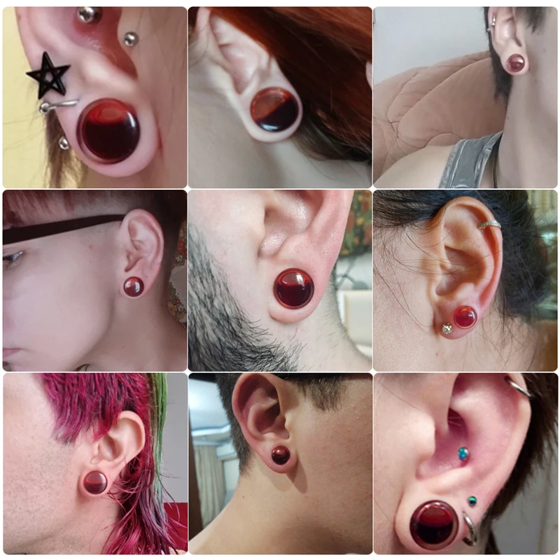 2pcs Red Liquid Blood Acrylic Ear Plugs Tunnels Lobe Earrings Piercing Oreja Women Men Flared Ear Expanders Gauge Body Jewelry