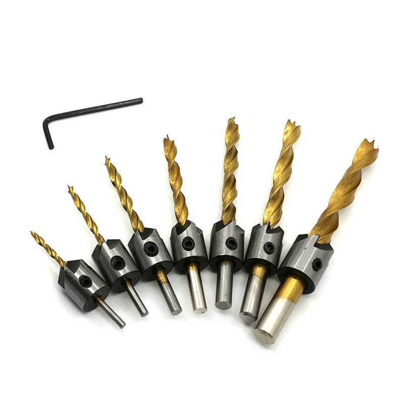 3mm-10mm HSS 5 Flute Countersink Drill Bit Set Carpentry Reamer Woodworking Chamfer End Milling