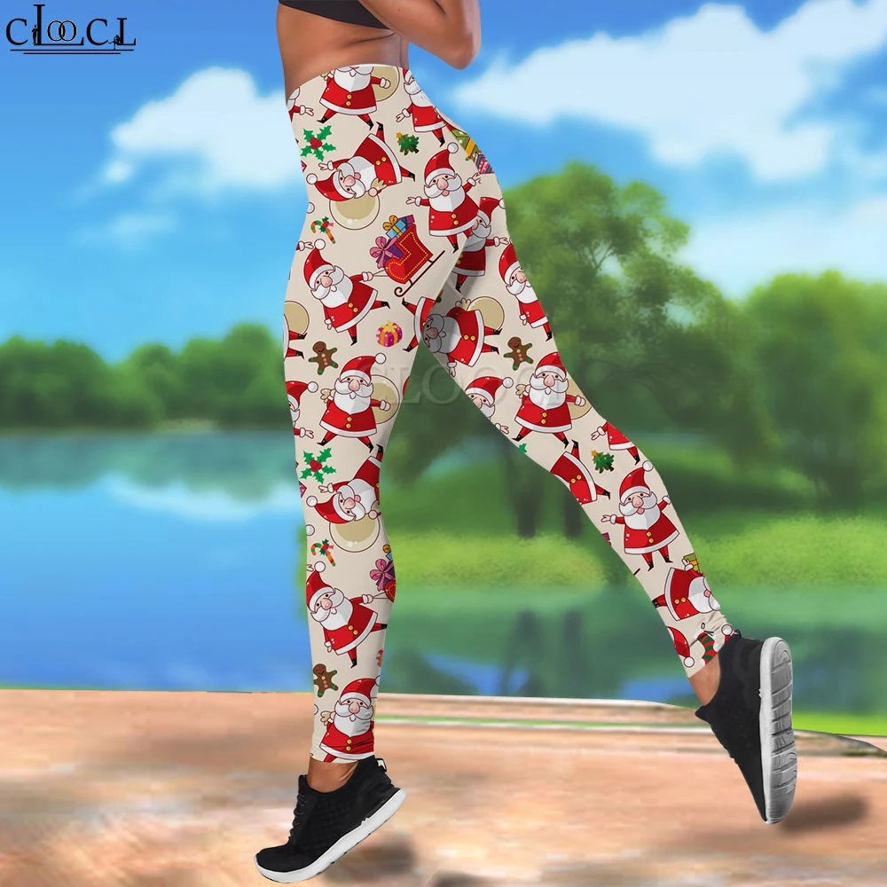 CLOOCL Leggings da donna Regalo di Natale Babbo Natale Leggings elasticizzati a vita alta stampati per pantaloni da jogging sportivi all'aria aperta femminili