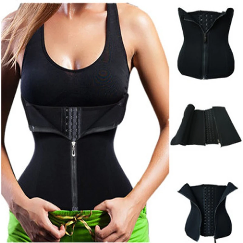 

Neoprene Sauna Sweat Waist Trainer Zipper Corsets Body Shaper Abdominal Fitness Slimming Belt Tummy Trimmer Shapewear Women