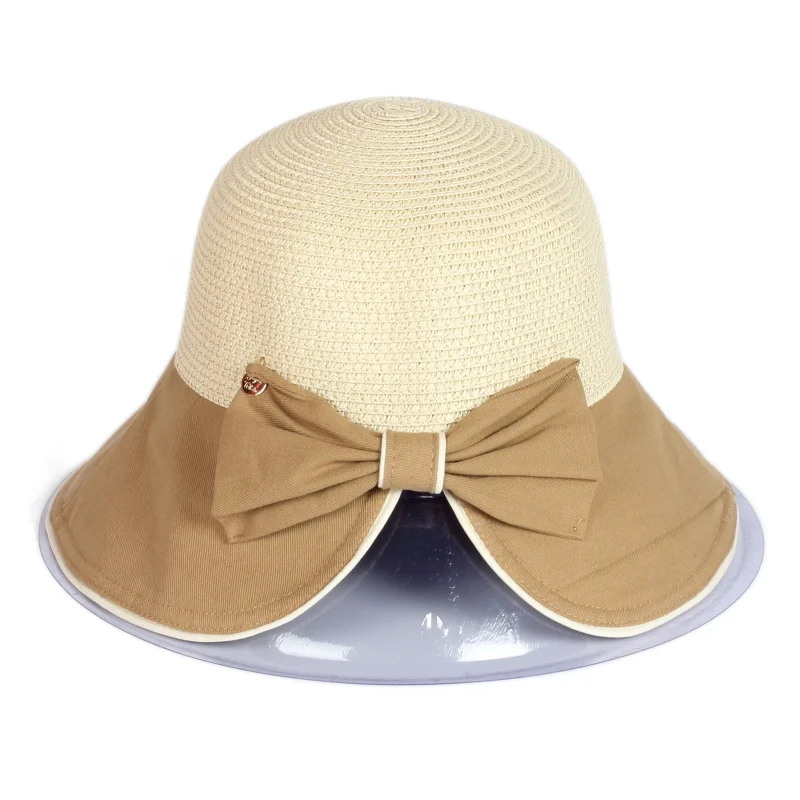 

England Fashion Spring Summer Autumn Women Lady Sunshade Straw Caps Beach Bucket Hat With Big Bowknot
