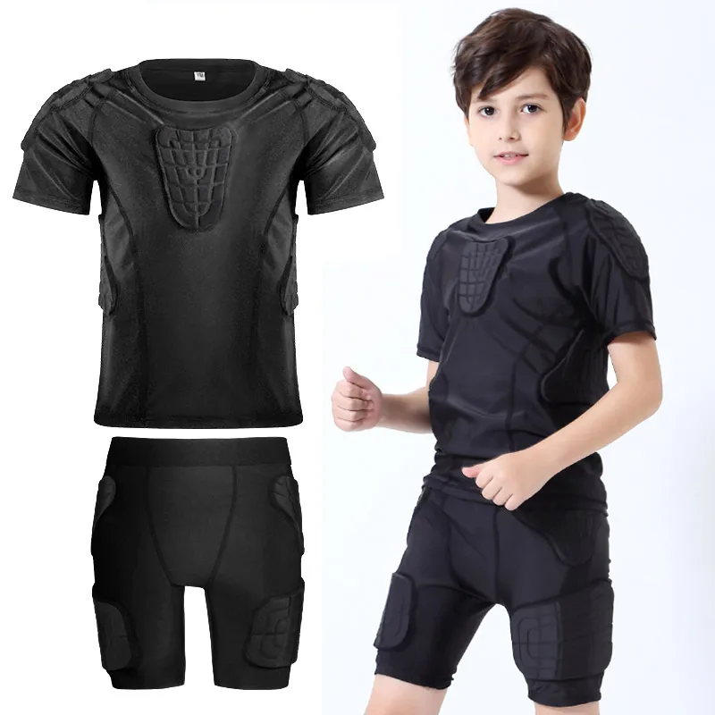 Children Football Compression Shirt Shorts With Pads Short Sleeve Kids Youth Goalkeeper Padded Protective For Soccer Baseball