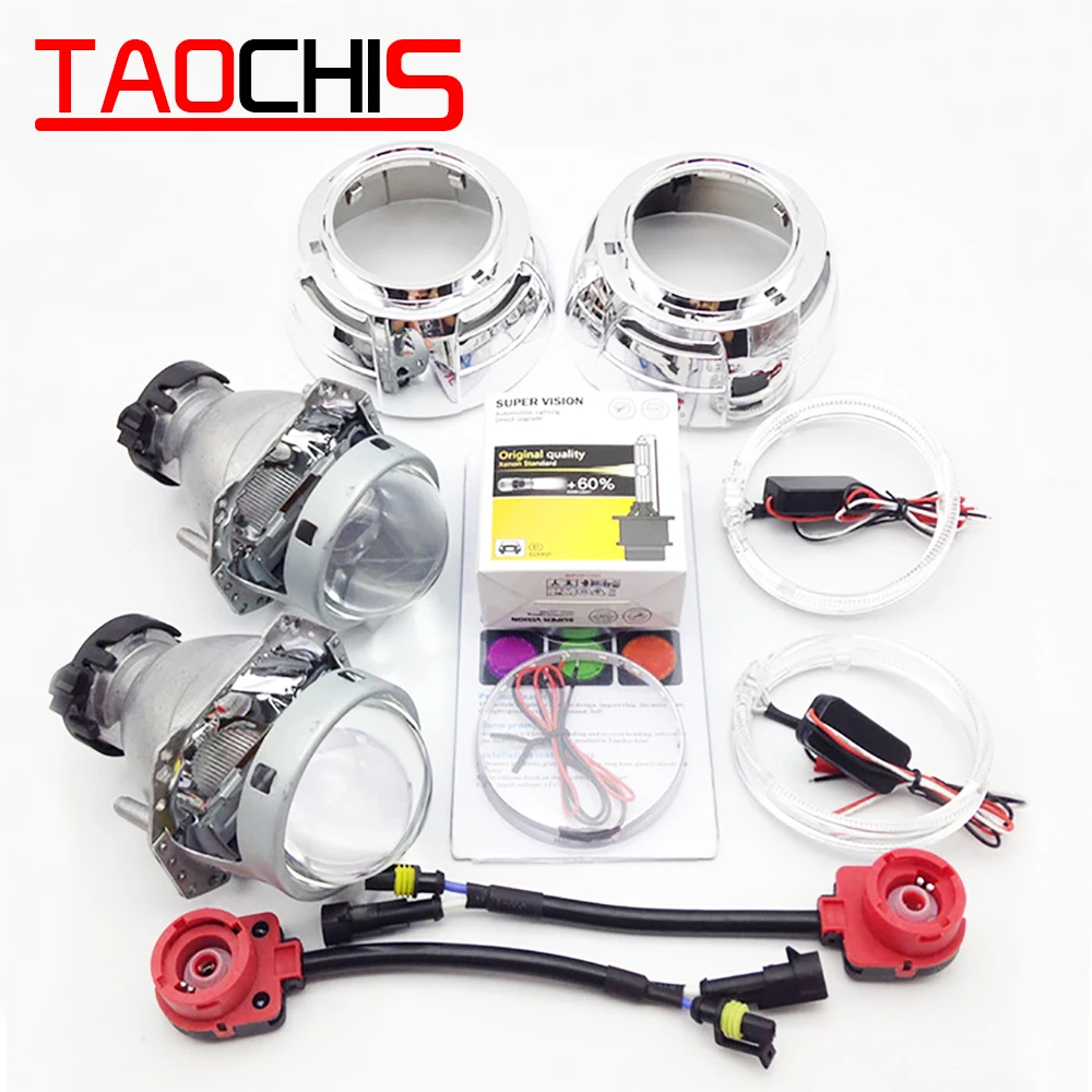 TAOCHIS 3.0 inch Bi-xenon Hella 3r g5 Projector Lens HID D1S D3S D4S D2S Shroud Devil Angel Eyes Head Lamp Upgrade Demon eye