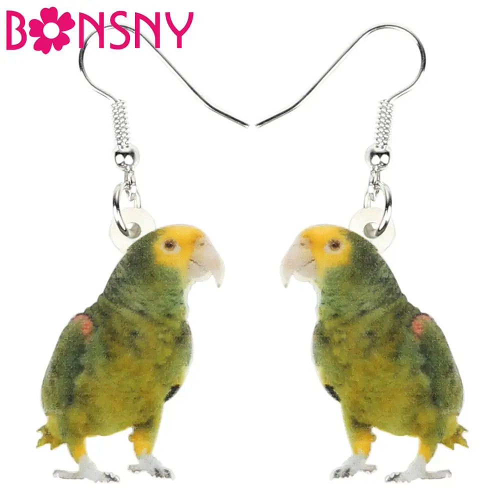 Bonsny Acrylic Green Naked-eyed Cockatoo Parrot Earrings Drop Dangle New Bird Jewelry For Women Girls Friends Party Charms Gift