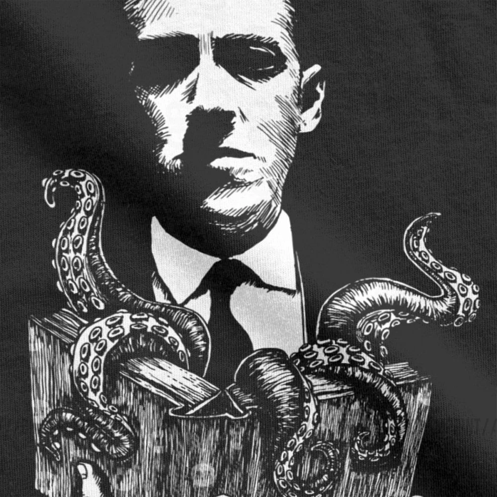 Storytime With Lovecraft Men T Shirts Cthulhu Lovecraftian Horror Camiseta Vintage Tee Shirt Pure Cotton T-Shirt Summer Clothing