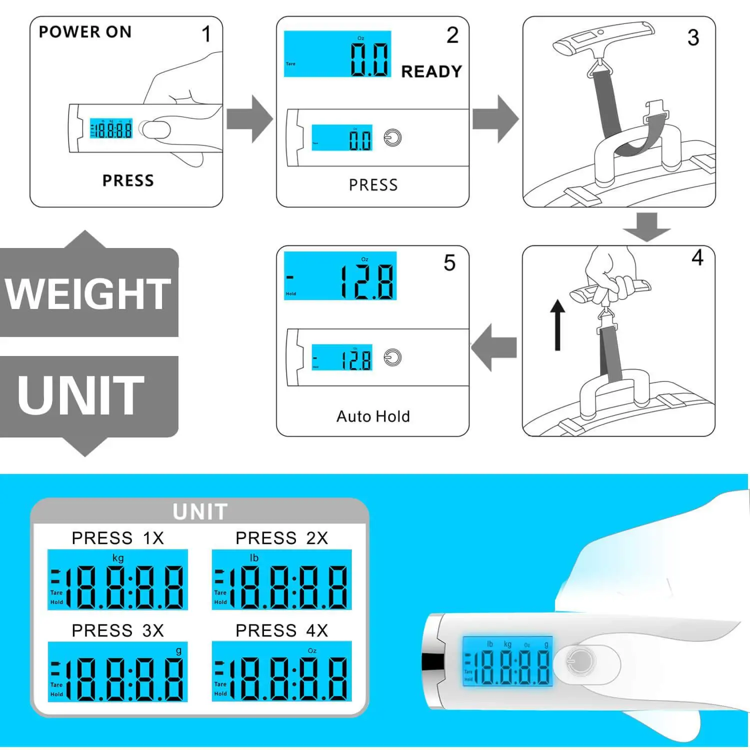 Balance à bagages Portable précise 50kg, balance à bagages électronique à arc