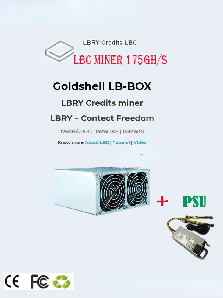 

ETH BTC LB-BOX T1 T2T, minero silencioso Goldshell 175GH/s LBC, regalos de LBRY, moneda con PSU, el mejor que Antminer s9 Z9