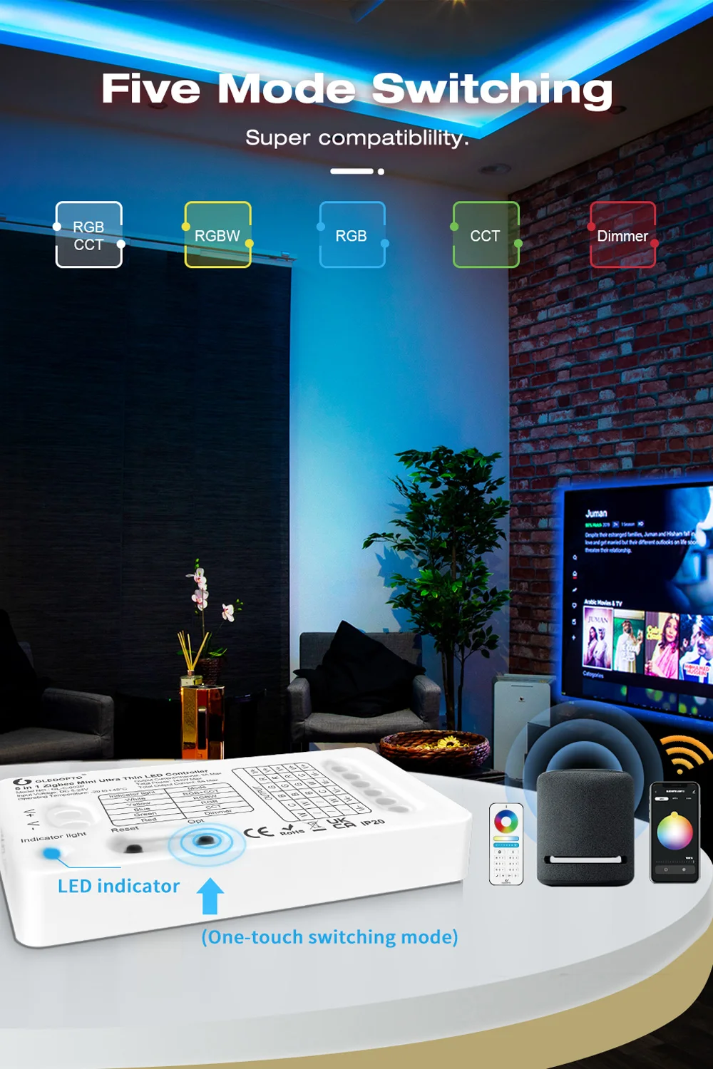 WIFI LED Controller 12V 24V Gledopto Mini Zigbee RGB CCT RGBCCT LED Strip Controller 2.4G RF Remote Smart Life APP Voice Control