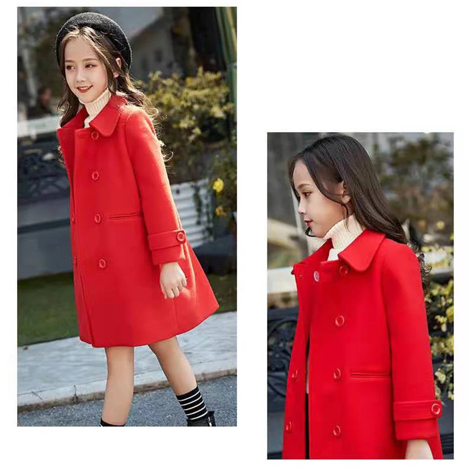 Neonate giacche di lana rossa cappotti 2023 autunno inverno capispalla bambini ragazze vestiti bambini manica lunga cappotto taglia per 120-160