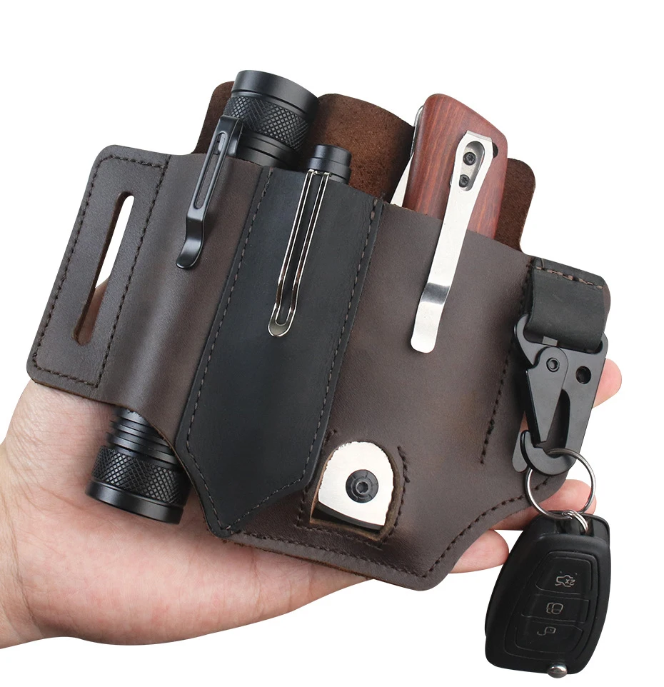 EDC Leather Sheath, Belt Organizer, Belt Holder, Leather Knife Sheath, Multitool Sheath Pouch, Flashlight Holder Bag