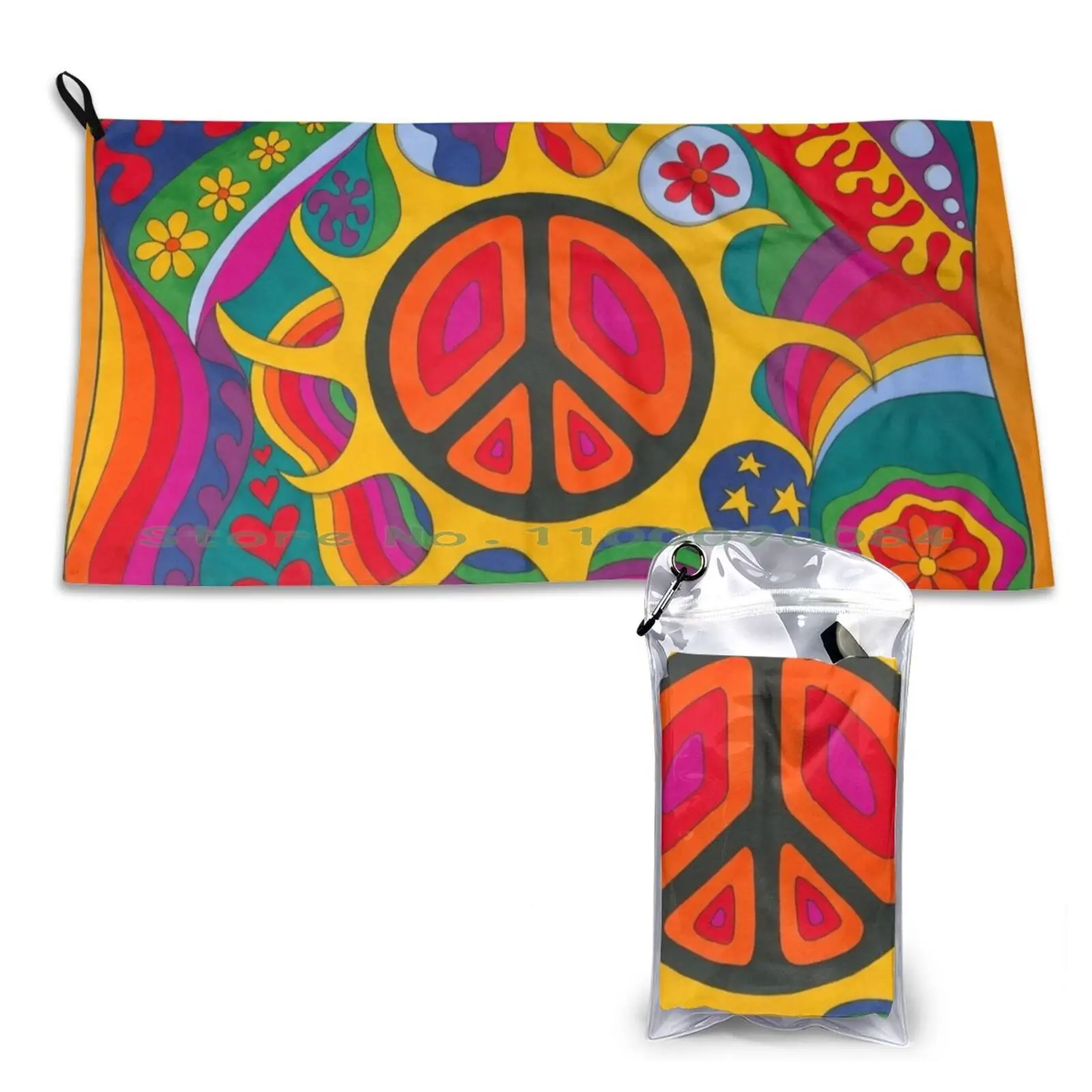 

Psychedelic Flaming Peace Quick Dry Towel Gym Sports Bath Portable Peace Love Rainbow Colourful Hippy Hippie 60s 70s Symbol