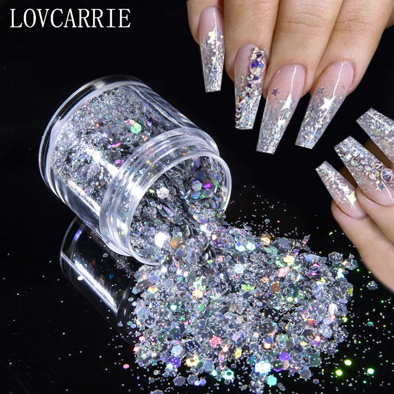 

1 Box Holographic Gold Nail Glitter Powder Laser Silver Nail Art Pigment Flakes Sequins Paillette Tips for Gel Nails Decorations