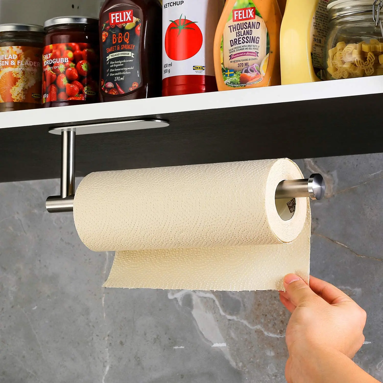 Stainless Steel Kitchen Paper Rolls Holder under Cabinet Self Adhesive Towel Storage Wall Holder Rack Stander