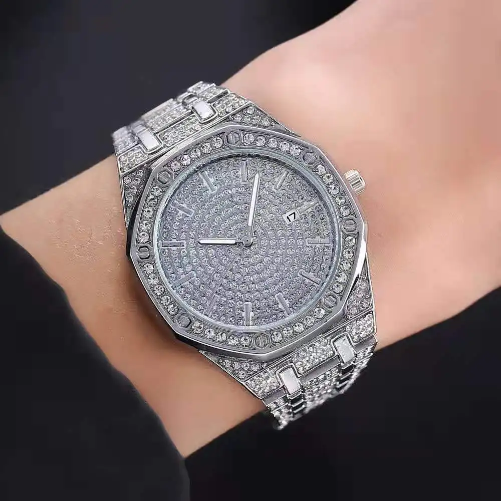 Luxury Watches for Men Full Iced Out Gold Watch Men Rhinestone Wristwatch Unique Diamond Watch Gift for Men Relojes Para Mujer