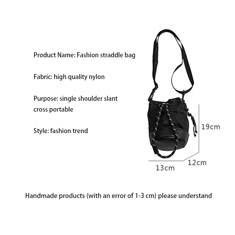 YoReAi Men's New Drawstring Mini Hip Hop Bucket Bags Nylon Trend Shoulder Pack Fashion Cool Crossbody Fanny Bag Unisex