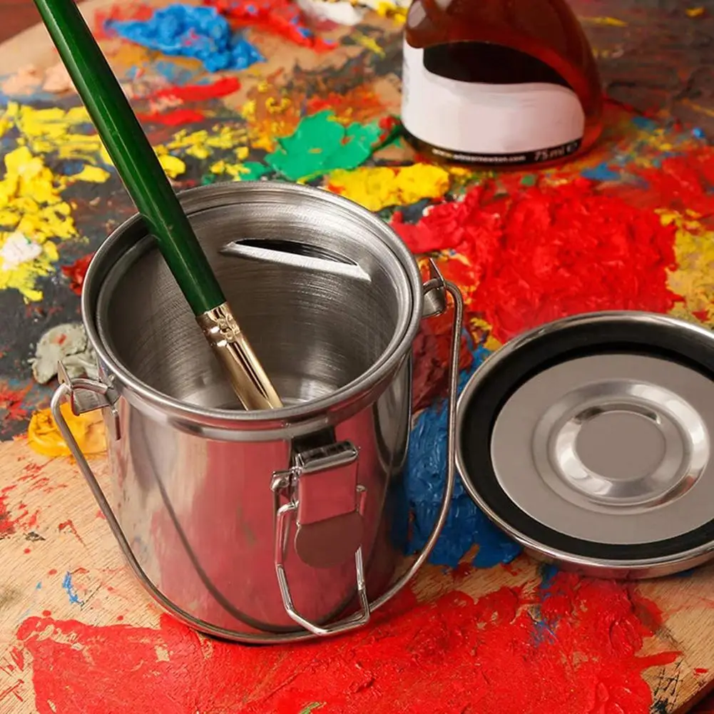 Paint Brush Washer Stainless Steel Airtight Brush Washer Leak Proof Painting Pen Cleaner Bucket Office School Supplies